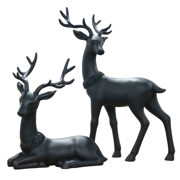 Blow Mold Deer Outdoor Christmas Decoration, Black, Set of 2, by Holiday Time