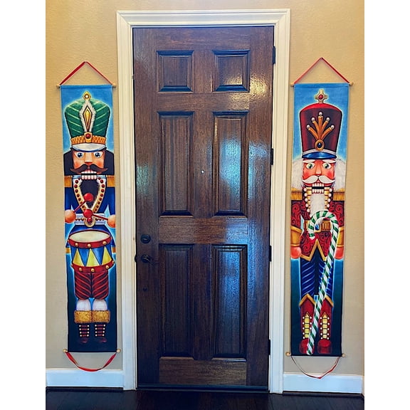 S/2 Christmas Banners Nutcracker Designed Winter Holiday Indoor Outdoor Wall Entry Porch Room Decorations Home Business 71" x 14"