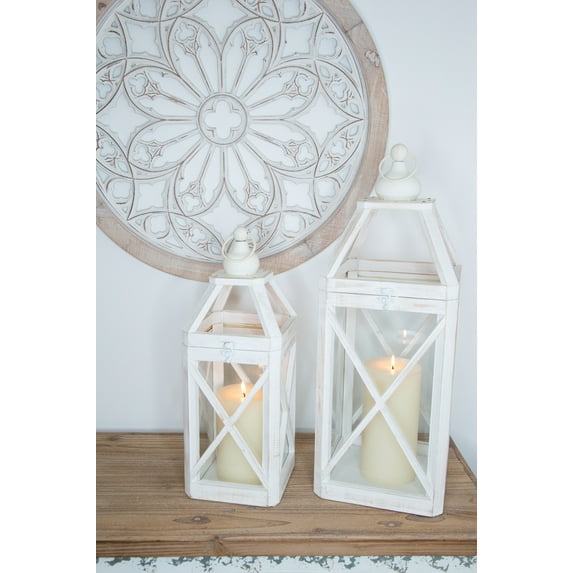 S/2 Distressed White Lanterns