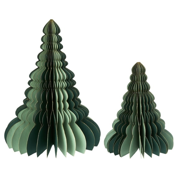 Paper Christmas Tree Tabletop Decorations, Green and Gold, 2 Count, by Holiday Time