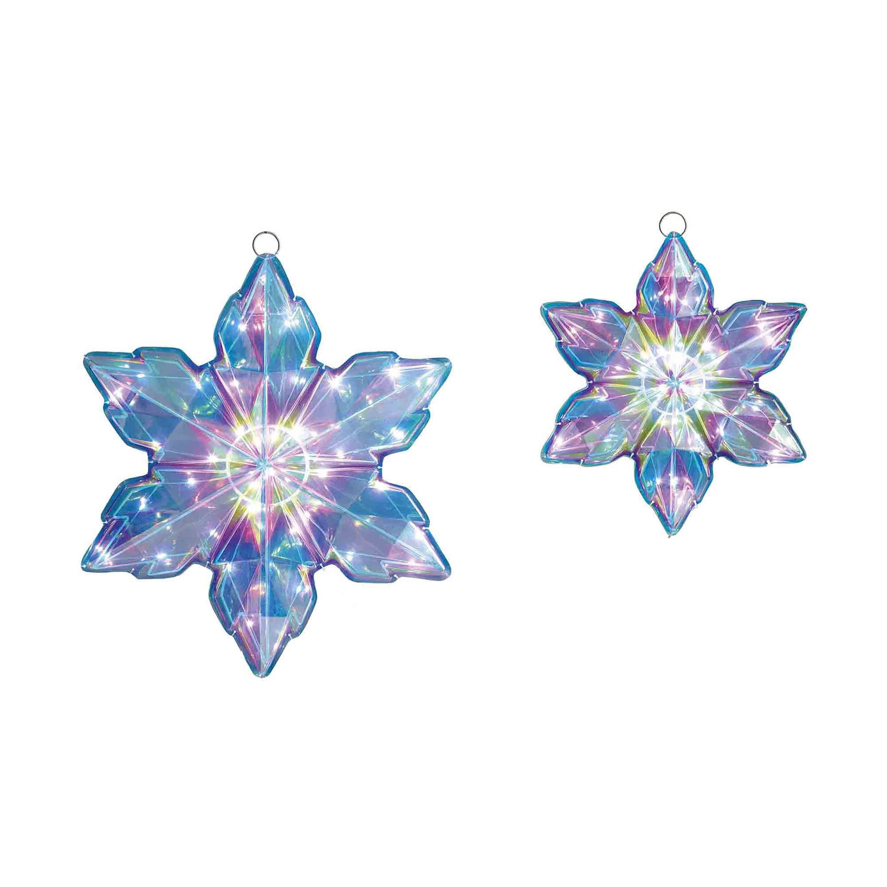 Indoor/Outdoor LED Prismatic Snowflakes Christmas Decoration with 70 LED Lights, Cool White, Set of 2, by Holiday Time