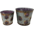 thumbnail image 1 of S/2 Metal Pots Planters Buckets Fall Autumn Thanksgiving Decor Maple Leaf Design Indoor Outdoor 5.5" & 4.5" H Purple, 1 of 4