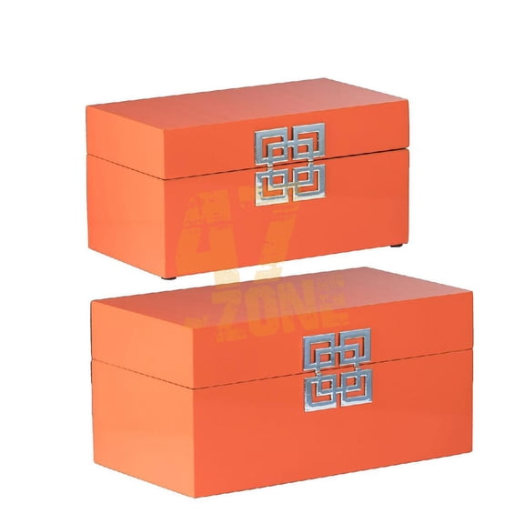 S/2 Orange Decorative Boxes Indoor Outdoor Home Decor Tabletop Decoration