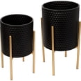 thumbnail image 1 of Sagebrook Home Set Of 2 Honeycomb Planter On Metal Stand, Black/Gold, Round, Iron, Contemporary, 23"H, Hexagon, 1 of 9