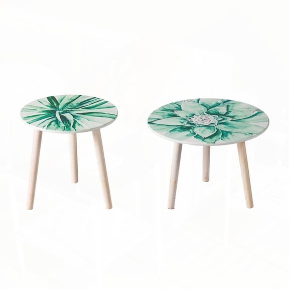 S/2 Side Tables: Nature-Inspired with Watercolor Succulent Tops