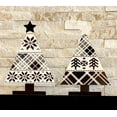thumbnail image 1 of S/2 Winter Christmas Trees Wooden Black & White Checked Plaid Poinsettia & Star Room Tabletop Desktop Centerpiece Desk Mantel Decor 10" x 7", 1 of 4