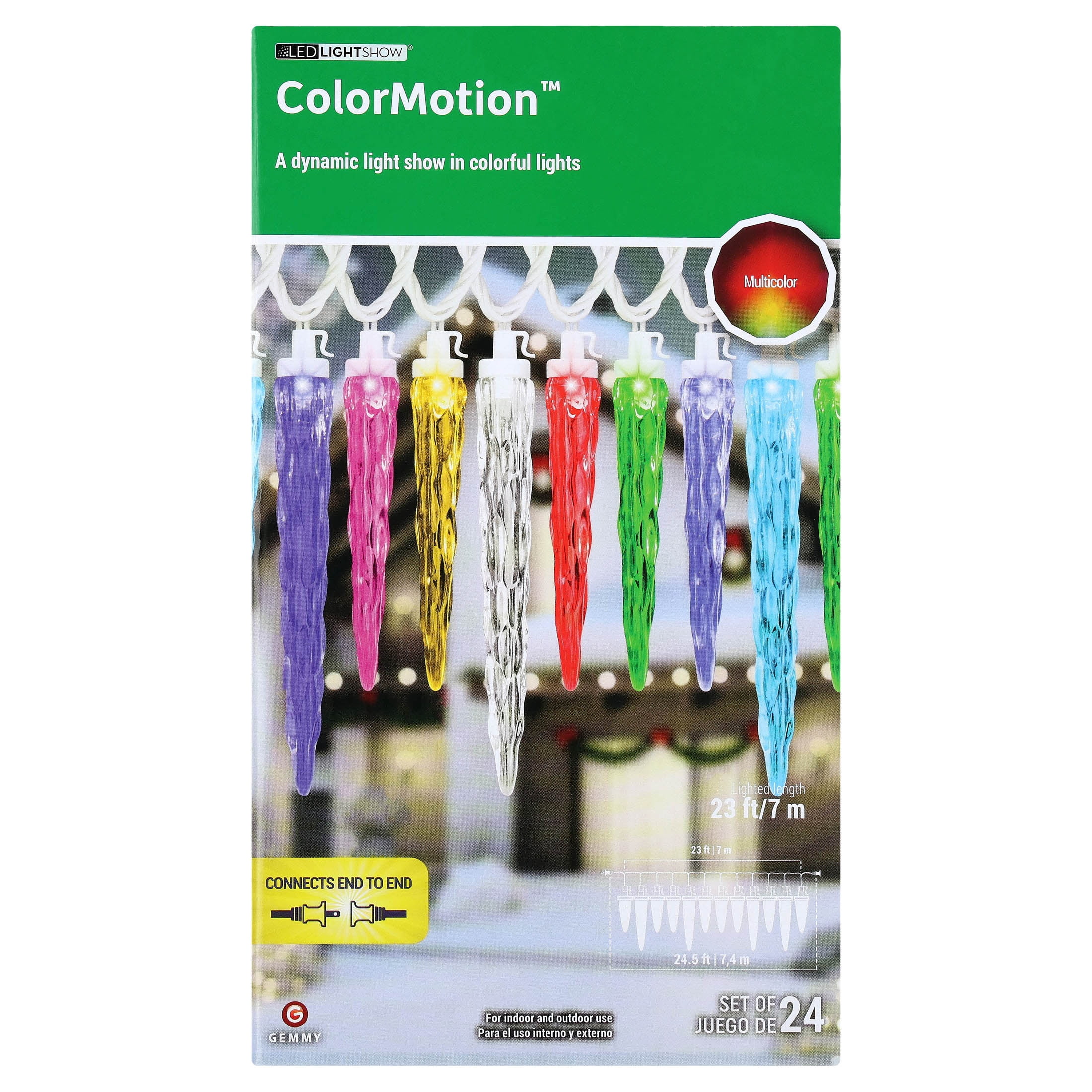 Christmas Holiday Multicolor Motion Icicle String Lights - Indoor and Outdoor Decor