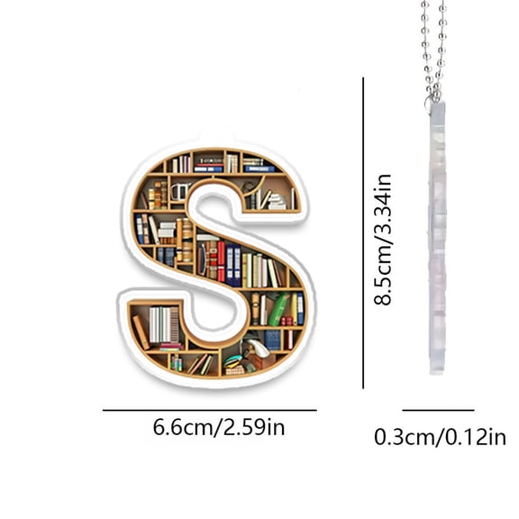 S 26 Bookshelf Alphabet Acrylic Keychain, Colorful Letter Pendants For Bag Zipper Or Keys, Fun Literary Themed Gift For Book Lovers And Students