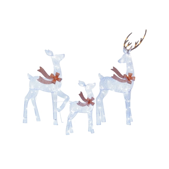Indoor/Outdoor Light-Up Mesh 2D Deer Family Christmas Decoration with 120 LED Lights, Cool White, Set of 3, by Holiday Time