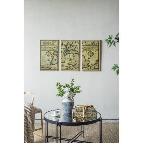 S/3 41.3x1x23.6" Rectangular Canvas Map Wall Art, Multicolored