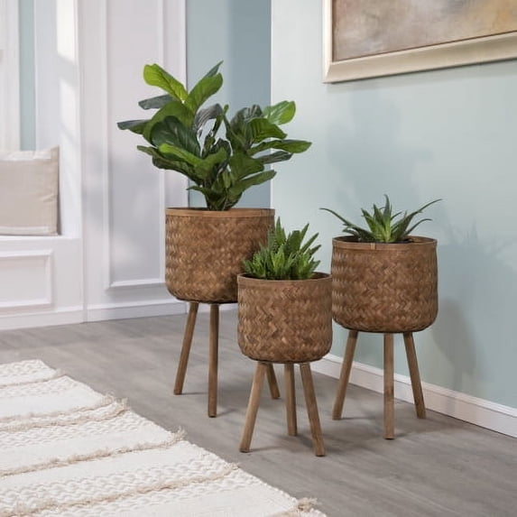 S/3 BAMBOO Planters 11/13/15" BROWN