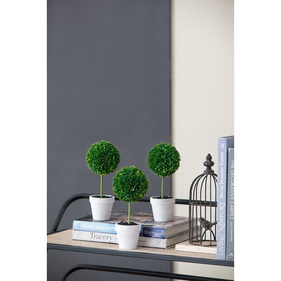 S/3 D3.5x9.5" Mini Faux Topiaries in Cream Pot