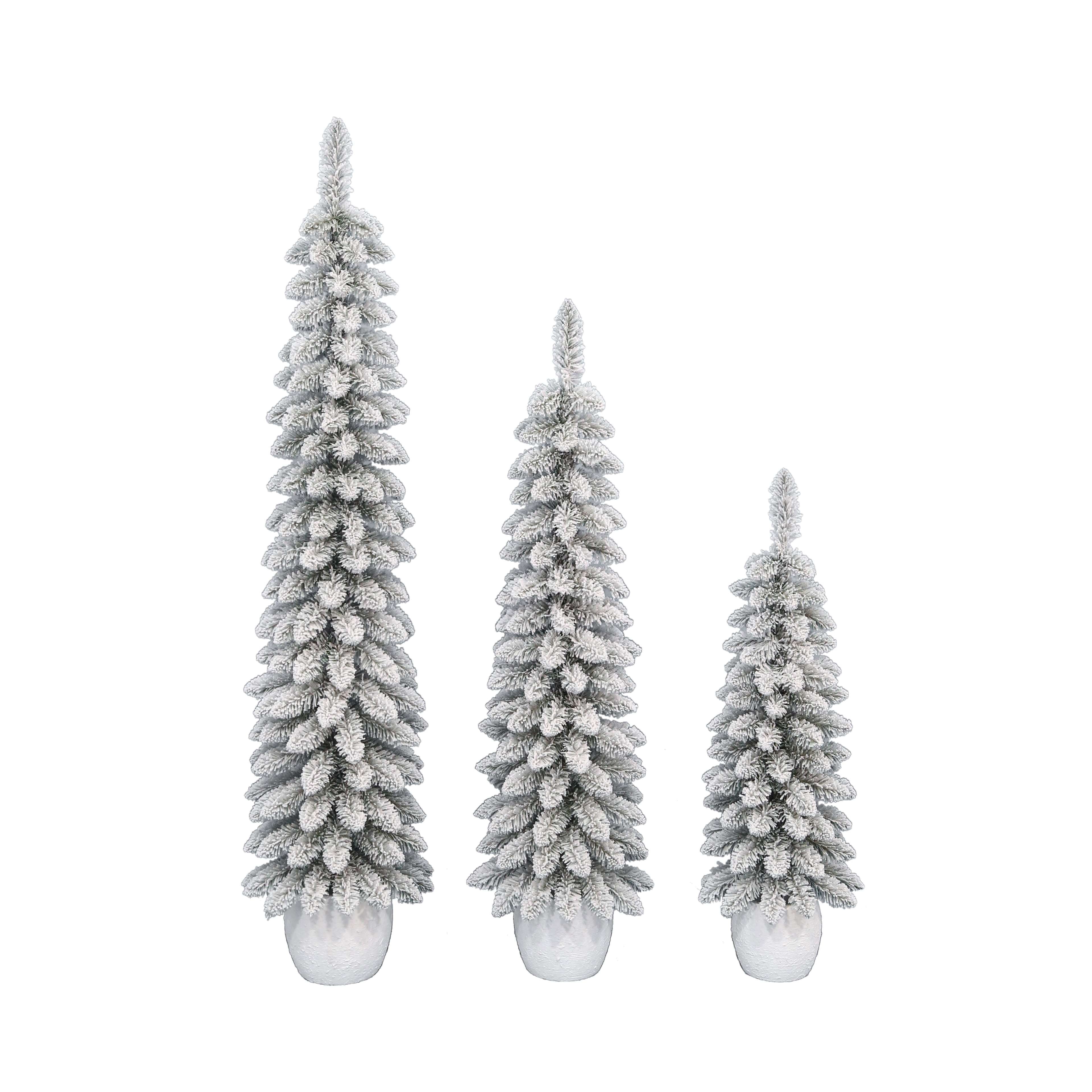 Set of 3 (3'/4'/5') Green Flocked Artificial Potted Christmas