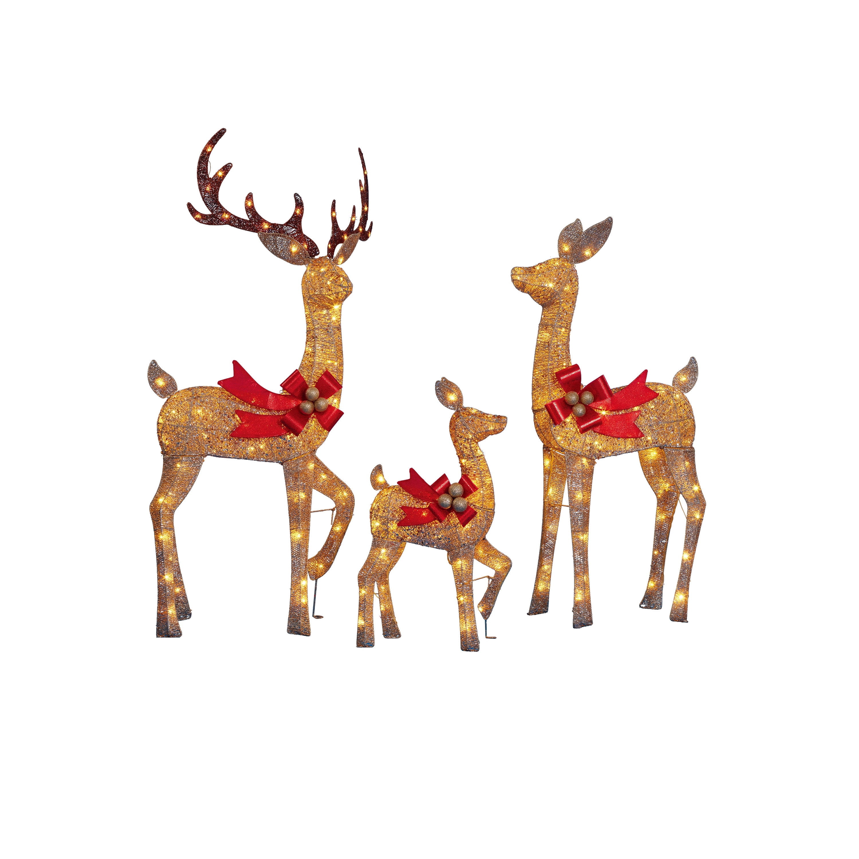 Indoor/Outdoor Light-Up Glitter Deer Family Christmas Decoration with 210 LED Lights, Warm White, Set of 3, by Holiday Time