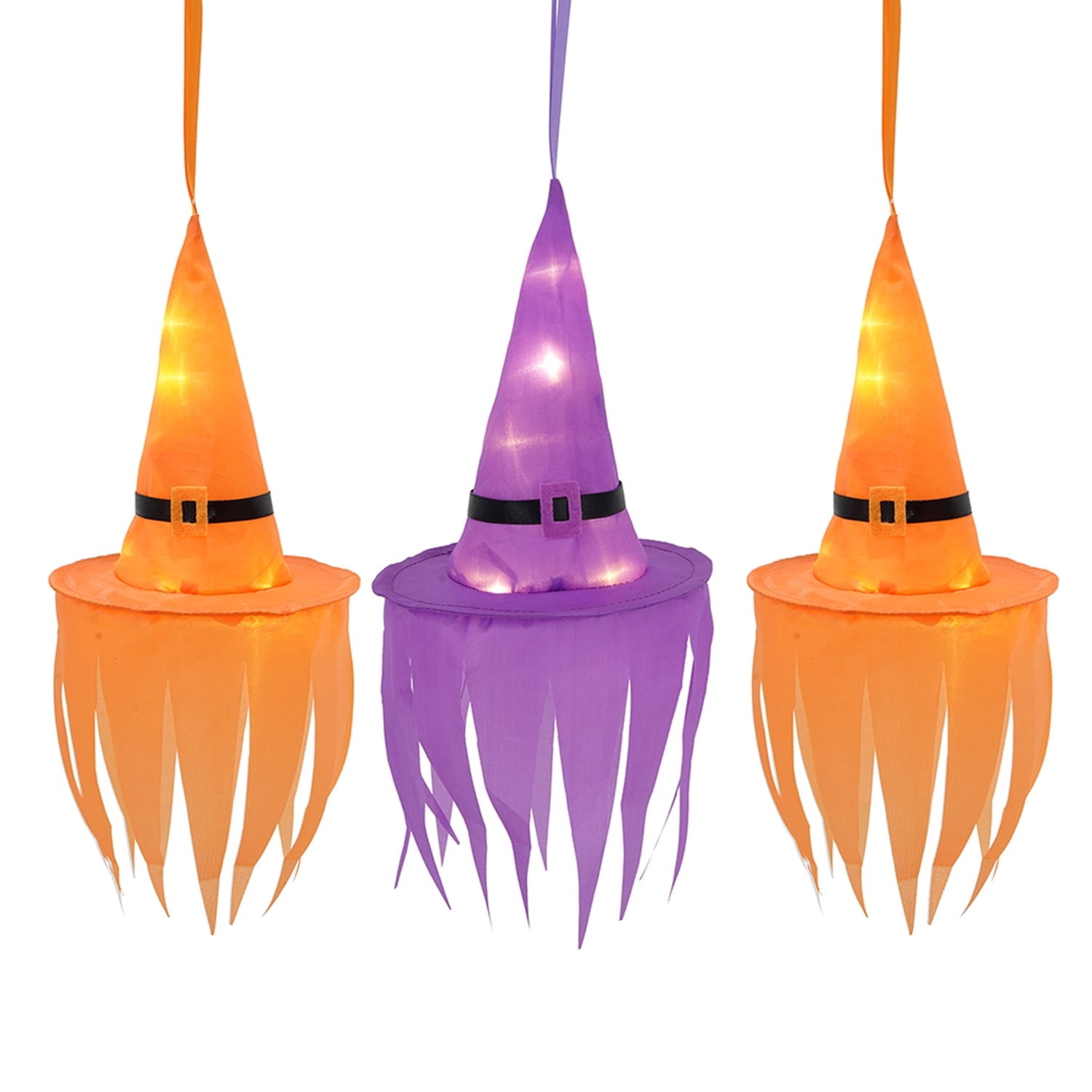 Light-Up Hanging Witch Hat Decorations, Orange and Purple, 6", 3 Count, Halloween by Way To Celebrate