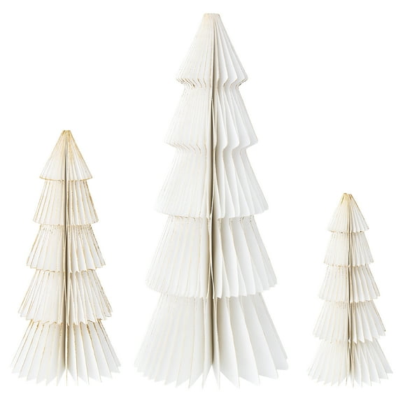 Paper Christmas Tree Tabletop Decorations, White, 3 Count, by Holiday Time