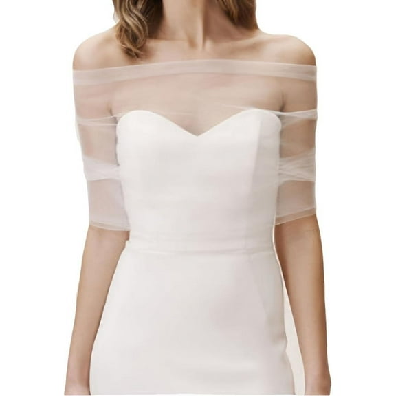 S-39.37inch Bridal Cloak Pearls Wedding Cape White Tulle Shawls Detachable Pearl Capes Wedding Short Shawl