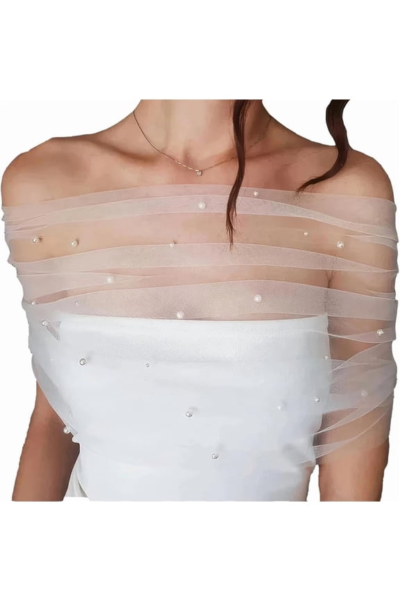 S-39.37inch Bridal Cloak Pearls Wedding Cape White Tulle Shawls Detachable Pearl Capes Wedding Short Shawl