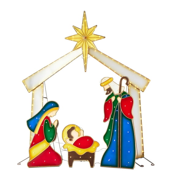 Indoor/Outdoor Light-Up Christmas Nativity Scene Set with 190 LED Lights, Warm White, 4 Pieces, by Holiday Time