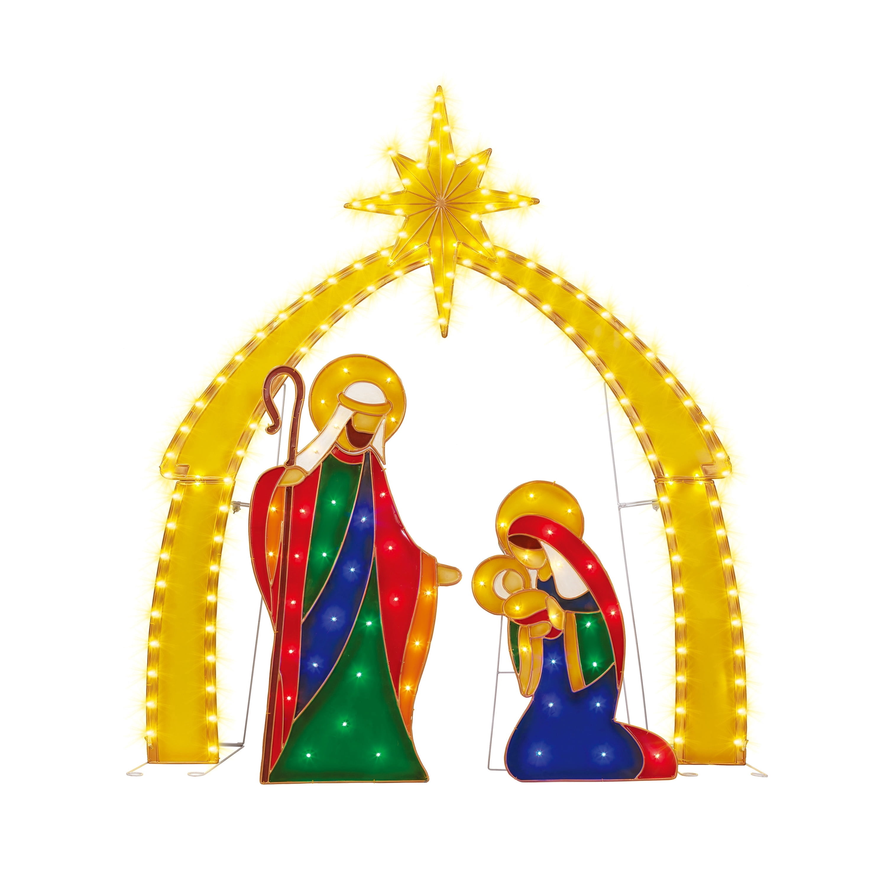 Indoor/Outdoor Light-Up Nativity Scene Set Christmas Decoration with 174 LED Lights, Multicolor, 3 Pieces, by Holiday Time