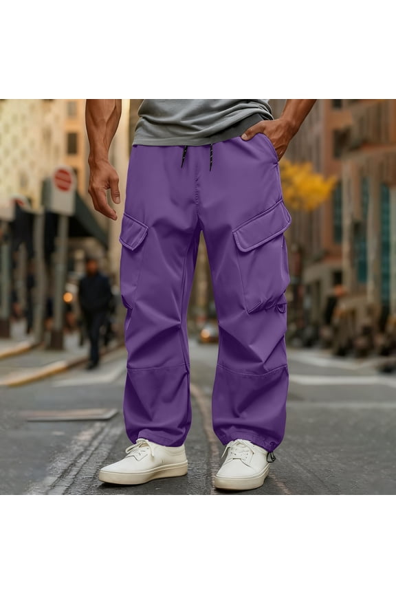 S-4X Big & Tall Cargo Pants for Men Plus Size Windbreaker Waterproof Trousers with Pockets and Drawstring Elastic Waist Straight Leg Hiking Pant