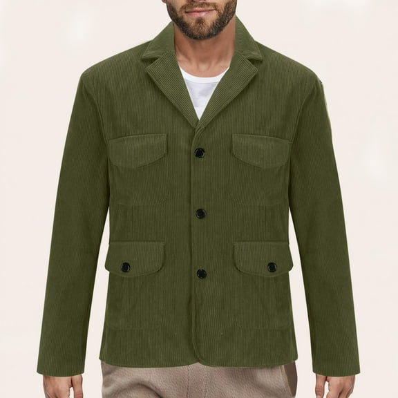 S-4X Big & Tall Corduroy-Jackets for Men with Pockets Plus Size Long Sleeve Coats Mens Casual Solid Color Button-Down Collared Work Outerwear Jacket