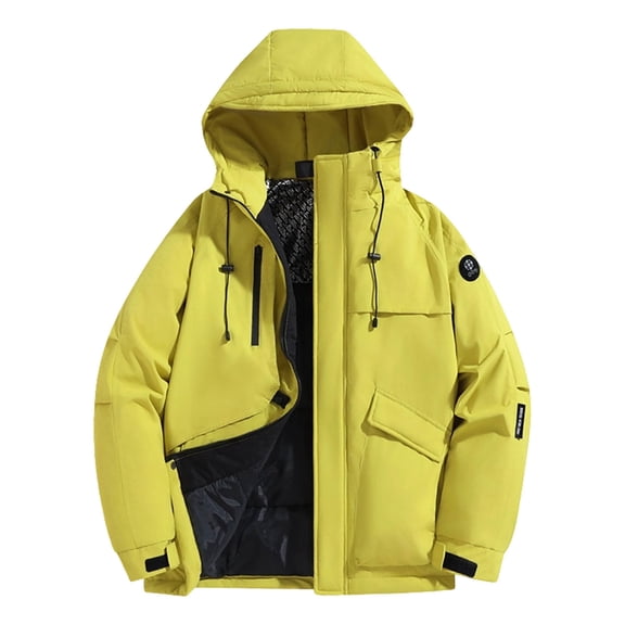 S-4X Big & Tall Quilted Rain Jackets for Men Plus Size Zip Up Raincoats Long Sleeve Waterproof Thermal Warm Winter Jacket with Pockets and Hoodie