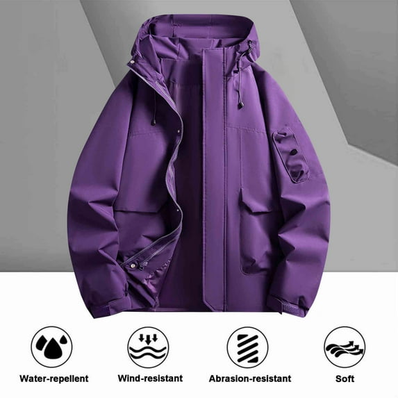 S-4X Big & Tall Rain Jackets for Men Plus Size Zip Up Waterproof Raincoats Long Sleeve Solid Color Windbreaker Hiking Jacket with Pockets and Hoodie