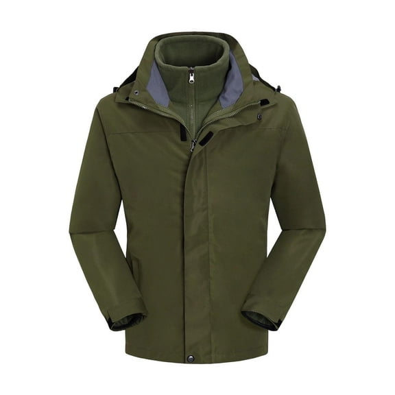 S-4X Big & Tall Rain Jackets for Men Plus Size 3 in 1 Removeable Fleece Coats with Pockets and Hoodies Long Sleeve Zip-Up Waterproof Warm Raincoats