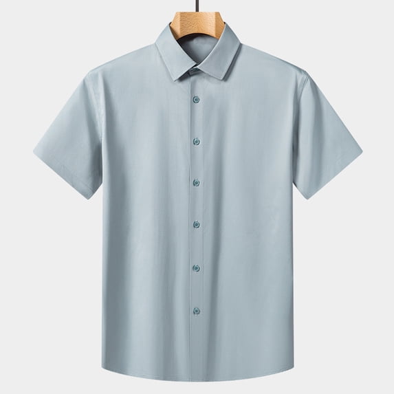 S-4X Big & Tall Shirts for Men Plus Size Short Sleeve Button-Down Collared Tshirts Shirt Mens Casual Solid Color Slim Lapel Going-Out Work Tees Tops