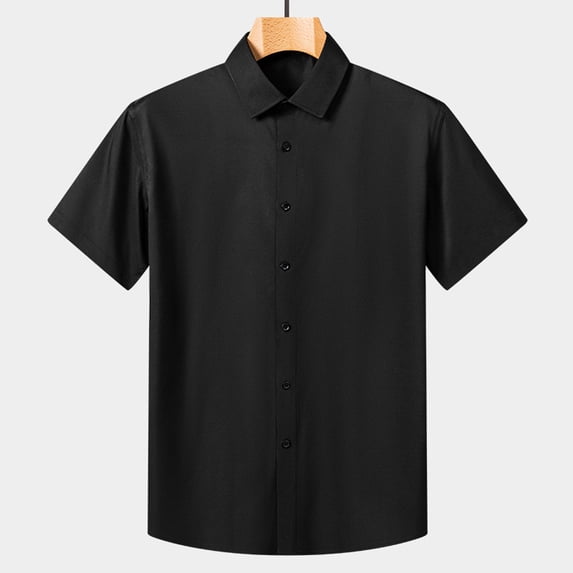 S-4X Big & Tall Shirts for Men Plus Size Short Sleeve Button-Down Collared Tshirts Shirt Mens Casual Solid Color Slim Lapel Going-Out Work Tees Tops