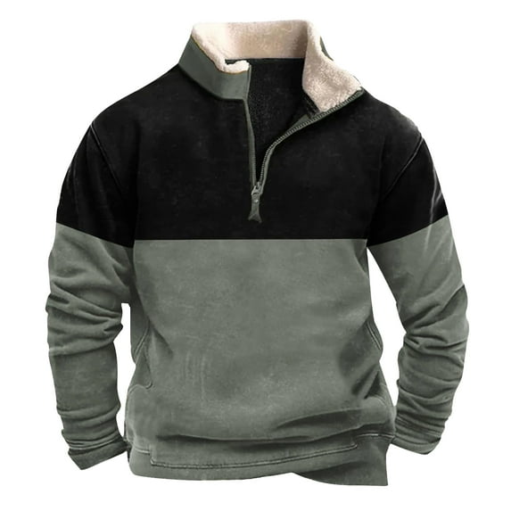 S-4X Big & Tall Sweatshirts for Men with Zipper and Pocket Plus Size Fleece Lined Shirts Long Sleeve Pullover Color Block Vintage Sweatshirt Tops