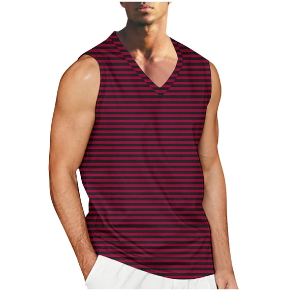 S-4X Big & Tall Tank Tops for Men Plus Size Sleeveless V Neck Athletic Vests Mens Casual Stripe Printed Pullover Breathable Going-Out Workout Tanks