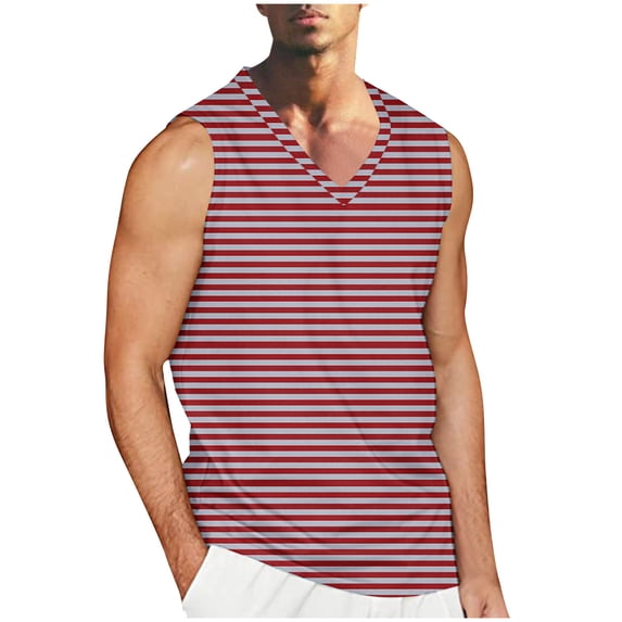 S-4X Big & Tall Tank Tops for Men Plus Size Sleeveless V Neck Athletic Vests Mens Casual Stripe Printed Pullover Breathable Going-Out Workout Tanks