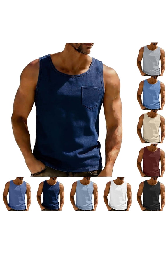 S-4X Big & Tall Tank Tops for Men with Pocket Plus Size Sleeveless Crewneck Shirts Mens Casual Solid Color Pullover Breathable Athletic Workout Vests