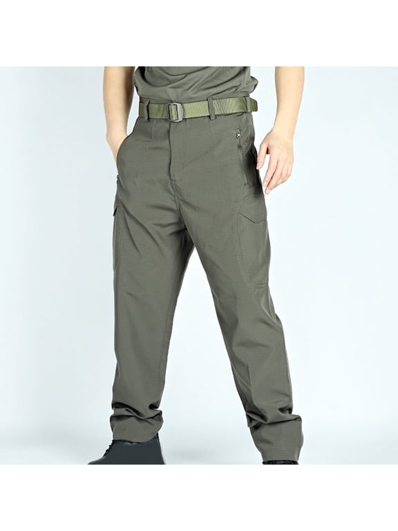 S-4X Big & Tall Work Pants for Men with Zipper Pockets Plus Size Stretchy Slim-Fit Straight Leg Solid Elastic Waist Waterproof Tactical-Pant