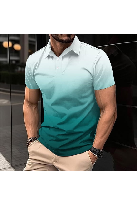 S-4X Golf Shirts for Men Big & Tall Short Sleeve T-Shirts Plus Size Pullover Button Collared Gradient Printed Athletic Workout Tees Tops