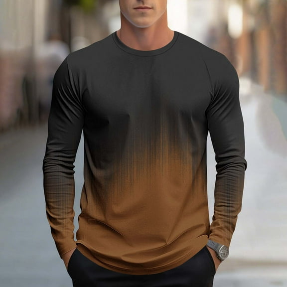 S-4X Mens Big & Tall Long Sleeve T Shirts Plus Size Crewneck Tshirts Shirt Pullover Trendy Gradient Printed Breathable Athletic Workout Tees Tops