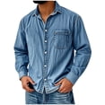 thumbnail image 1 of S-4X Plus Size Denim Shirts for Men with Pocket Big & Tall Long Sleeve Tshirts Shirt Mens Casual Solid Color Button-Down Collared Vintage Tops, 1 of 4