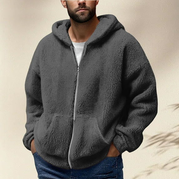 S-4X Plus Size Fleece Jackets for Men Big & Tall Zip Up Sherpa Hoodies & Sweatshirts with Pockets Long Sleeve Solid Color Thermal Warm Outerwear Coats