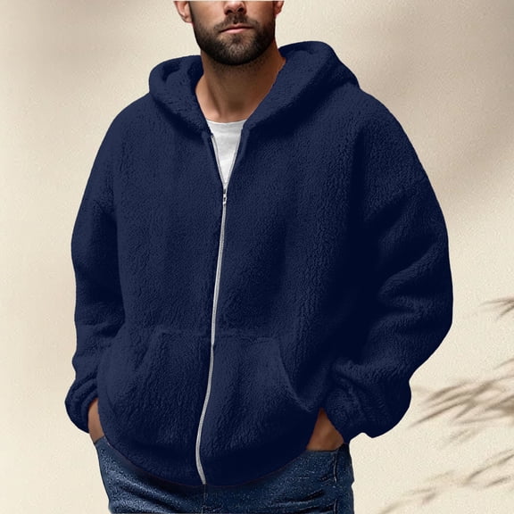 S-4X Plus Size Fleece Jackets for Men Big & Tall Zip Up Sherpa Hoodies & Sweatshirts with Pockets Long Sleeve Solid Color Thermal Warm Outerwear Coats