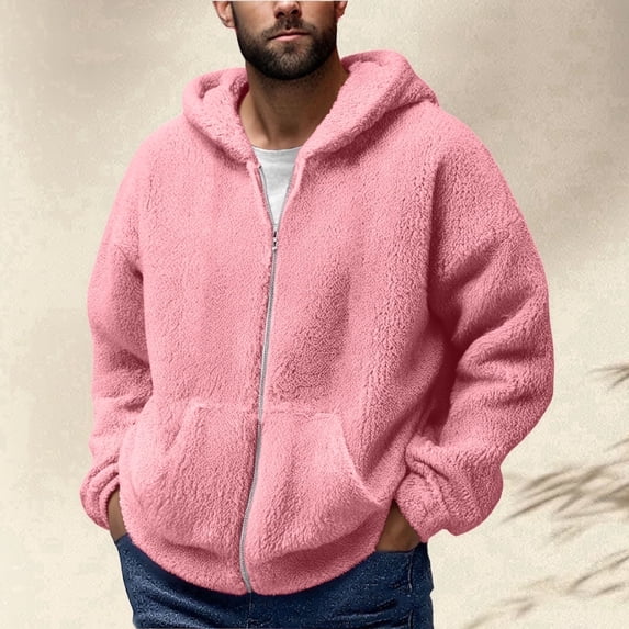S-4X Plus Size Fleece Jackets for Men Big & Tall Zip Up Sherpa Hoodies & Sweatshirts Long Sleeve Solid Color Thermal Warm Winter Coats with Pockets