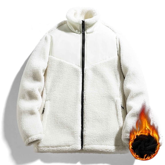 S-4X Plus Size Fleece Jackets for Men with Zipper Pockets Big & Tall Coats Long Sleeve Zip Up Mock Neck Solid Color Thermal Warm Sherpa Jacket