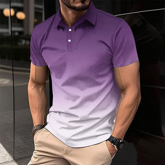S-4X Plus Size Golf Shirts for Men Big & Tall Short Sleeve Tshirts Shirt Mens Casual Gradient Printed Pullover Button Collar Athletic Workout Tees Tops
