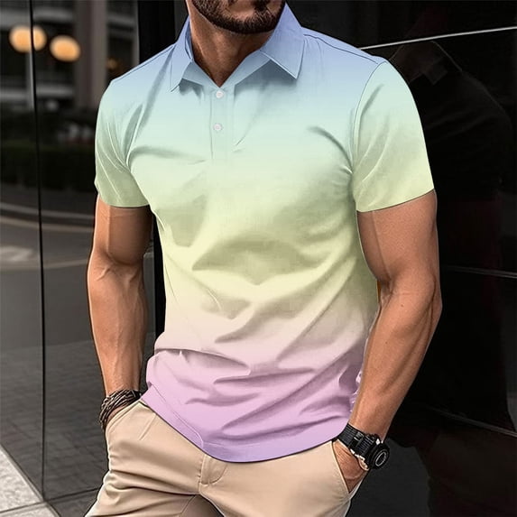 S-4X Plus Size Golf Shirts for Men Big & Tall Short Sleeve T-Shirts Mens Casual Gradient Printed Pullover Button Collared Athletic Workout Tees Tops