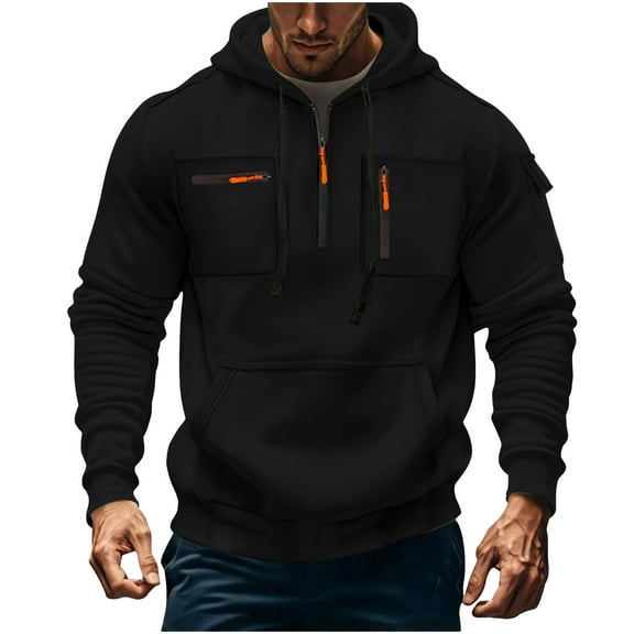 S-4X Plus Size Hoodies for Men Big & Tall Fleece Lined Pullover Sweatshirts with Zipper Pockets Long Sleeve Solid Thermal Warm Athletic Hoodie Tops