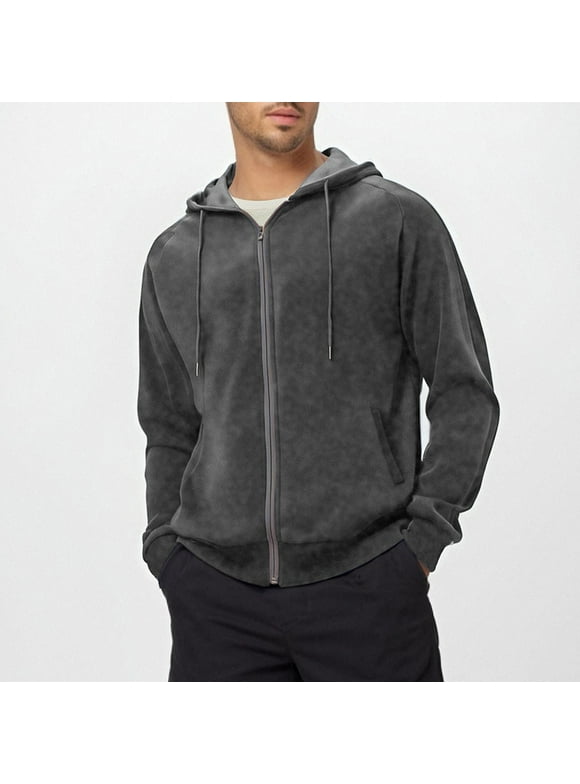 S-4X Plus Size Jackets for Men with Pockets Big & Tall Zip Up Hoodies Fleece Lined Long Sleeve Casual Solid Color Warm Athletic Outerwear Sweatshirts