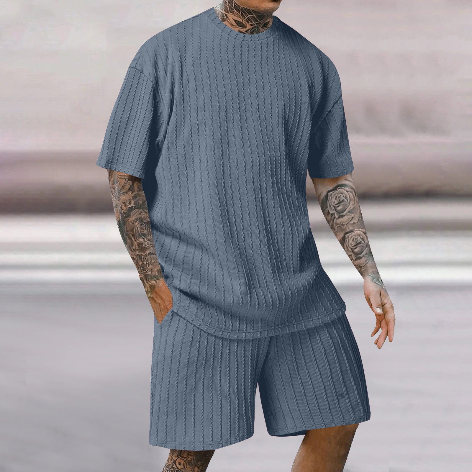Men's Plus Size V-Neck Short Sleeve Top and Pants Set