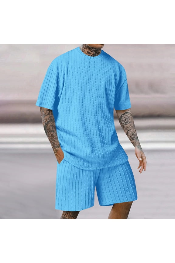 S-4X Plus Size Mens 2 Piece Outfits Sets with Pockets Big & Tall Casual Solid Short Sleeve T-Shirts and Shorts Workout Track Suits Summer