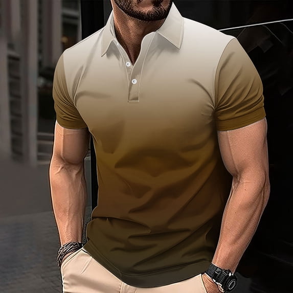 S-4X Plus Size Mens Big & Tall Golf Shirts Short Sleeve Button Collared T-Shirts Casual Pullover Gradient Printed Going-Out Workout Tees Tops